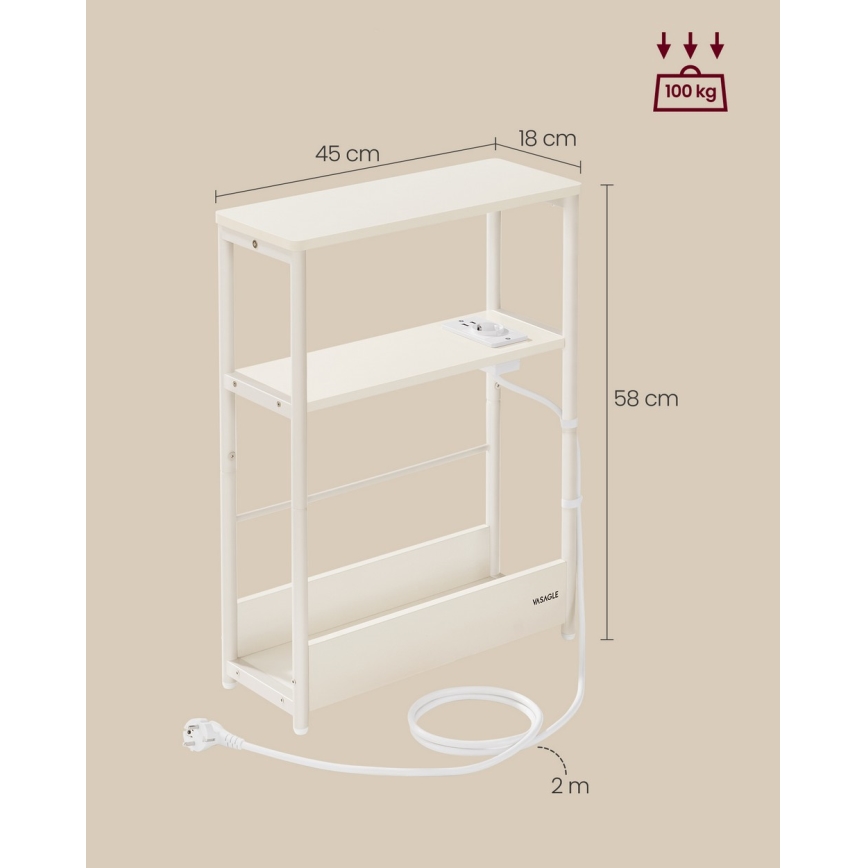 Beistelltisch mit integrierter Steckdose und USB-Anschlüssen ROD weiß/creme