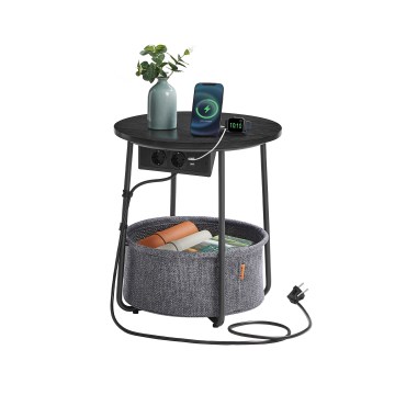 Beistelltisch NOIRA mit integrierten Schubladen und USB-Anschlüssen, 45 cm, grau/schwarz
