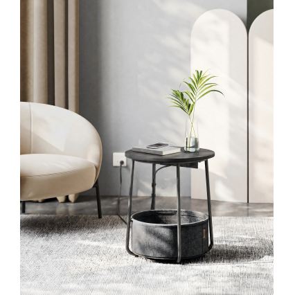 Beistelltisch NOIRA mit integrierten Schubladen und USB-Anschlüssen, 45 cm, grau/schwarz