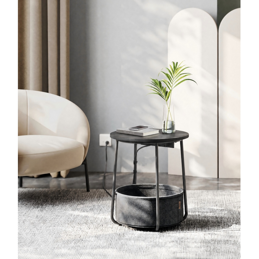 Beistelltisch NOIRA mit integrierten Schubladen und USB-Anschlüssen, 45 cm, grau/schwarz