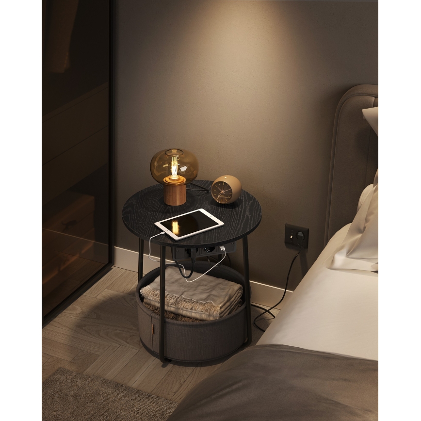 Beistelltisch NOIRA mit integrierten Schubladen und USB-Anschlüssen, 45 cm, grau/schwarz