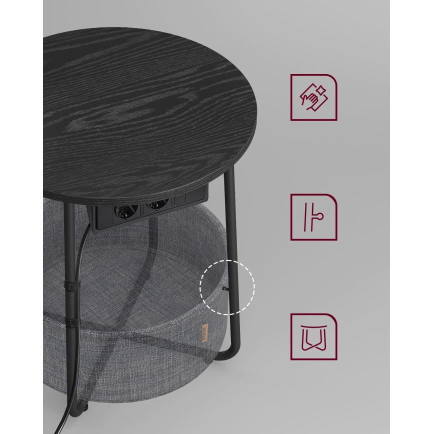 Beistelltisch NOIRA mit integrierten Schubladen und USB-Anschlüssen, 45 cm, grau/schwarz