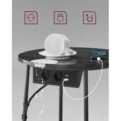 Beistelltisch NOIRA mit integrierten Schubladen und USB-Anschlüssen, 45 cm, grau/schwarz