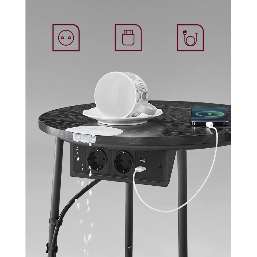Beistelltisch NOIRA mit integrierten Schubladen und USB-Anschlüssen, 45 cm, grau/schwarz