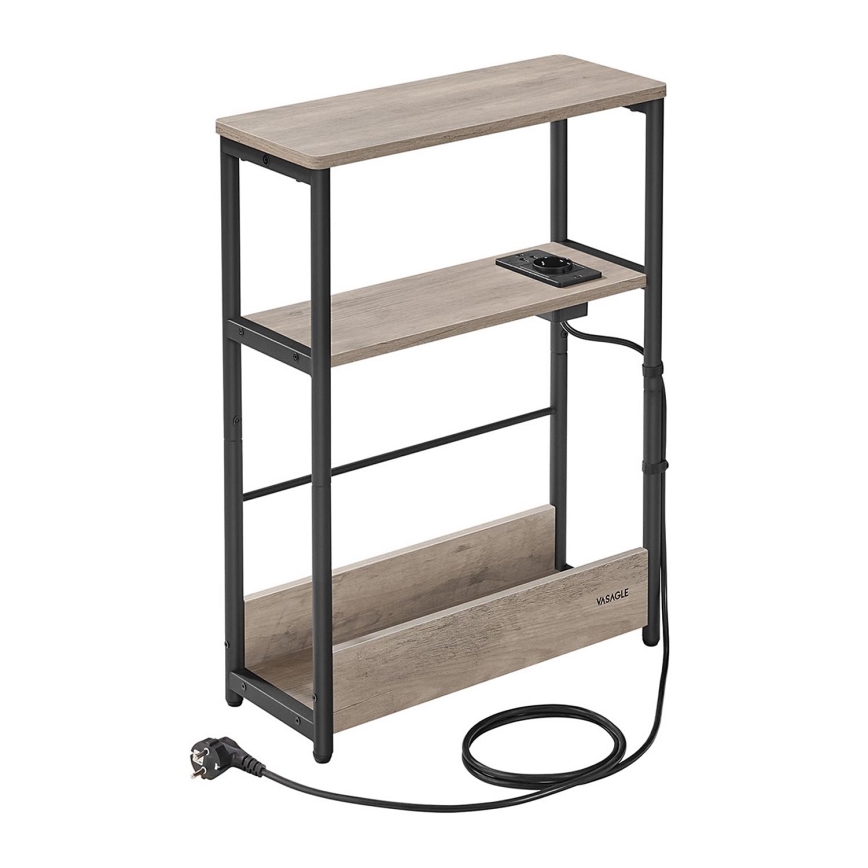 Beistelltisch ROD mit integrierter Steckdose und USB-Anschlüssen, braun/schwarz