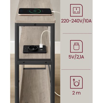 Beistelltisch ROD mit integrierter Steckdose und USB-Anschlüssen, braun/schwarz