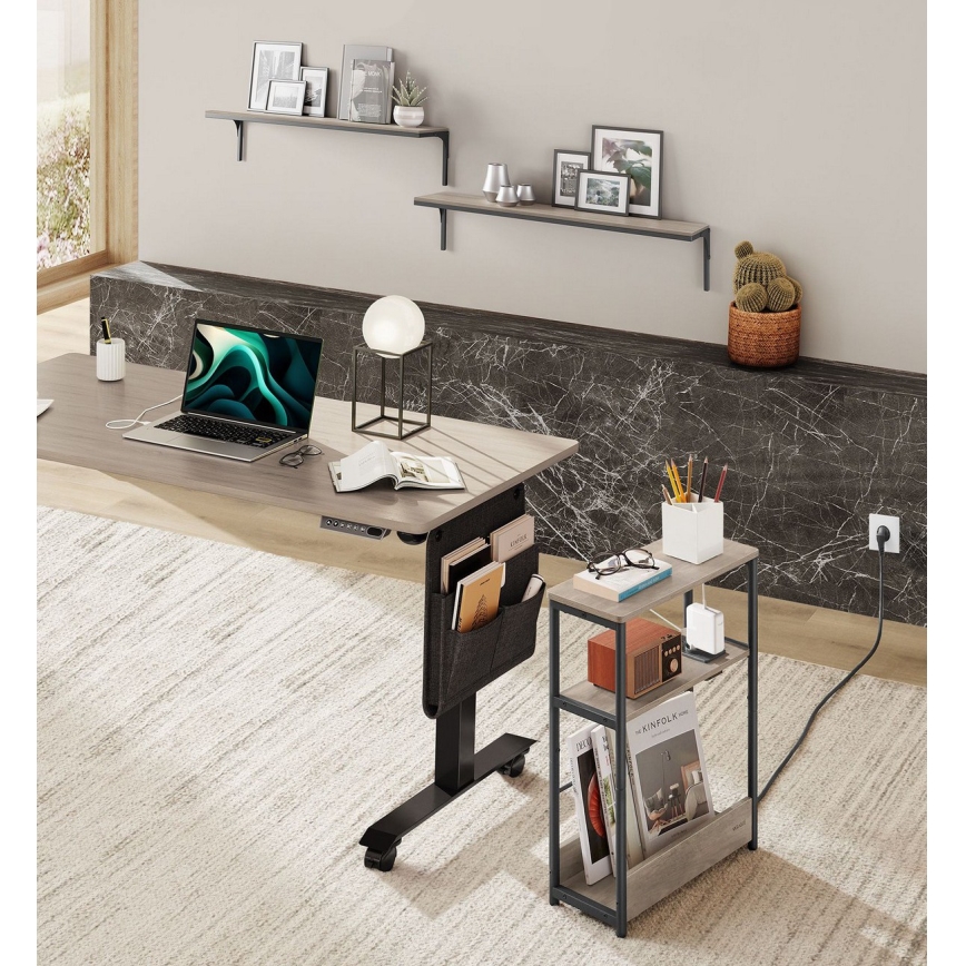 Beistelltisch ROD mit integrierter Steckdose und USB-Anschlüssen, braun/schwarz