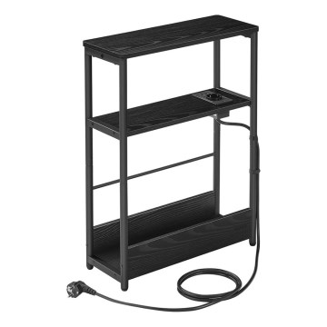 Beistelltisch ROD mit integrierter Steckdose und USB-Anschlüssen, schwarz