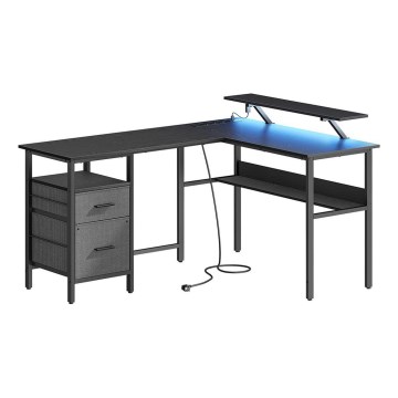 Beleuchteter Schreibtisch SOLEA-X, Braun/Schwarz