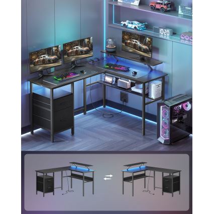 Beleuchteter Schreibtisch SOLEA-X, Braun/Schwarz
