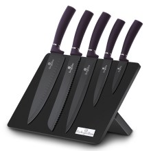 BerlingerHaus - Edelstahl Messerset mit Magnetständer 6 Stück lila/schwarz