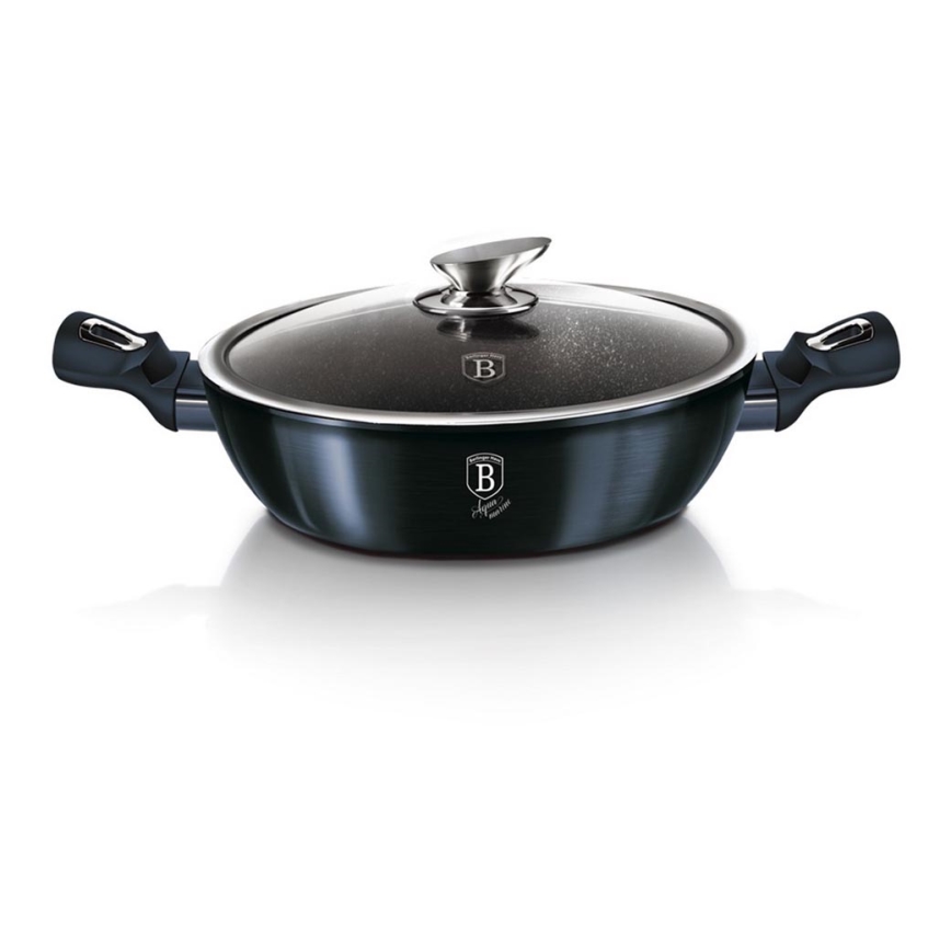BerlingerHaus - Flacher Topf mit Marmoroberfläche + Deckel 28 cm blau