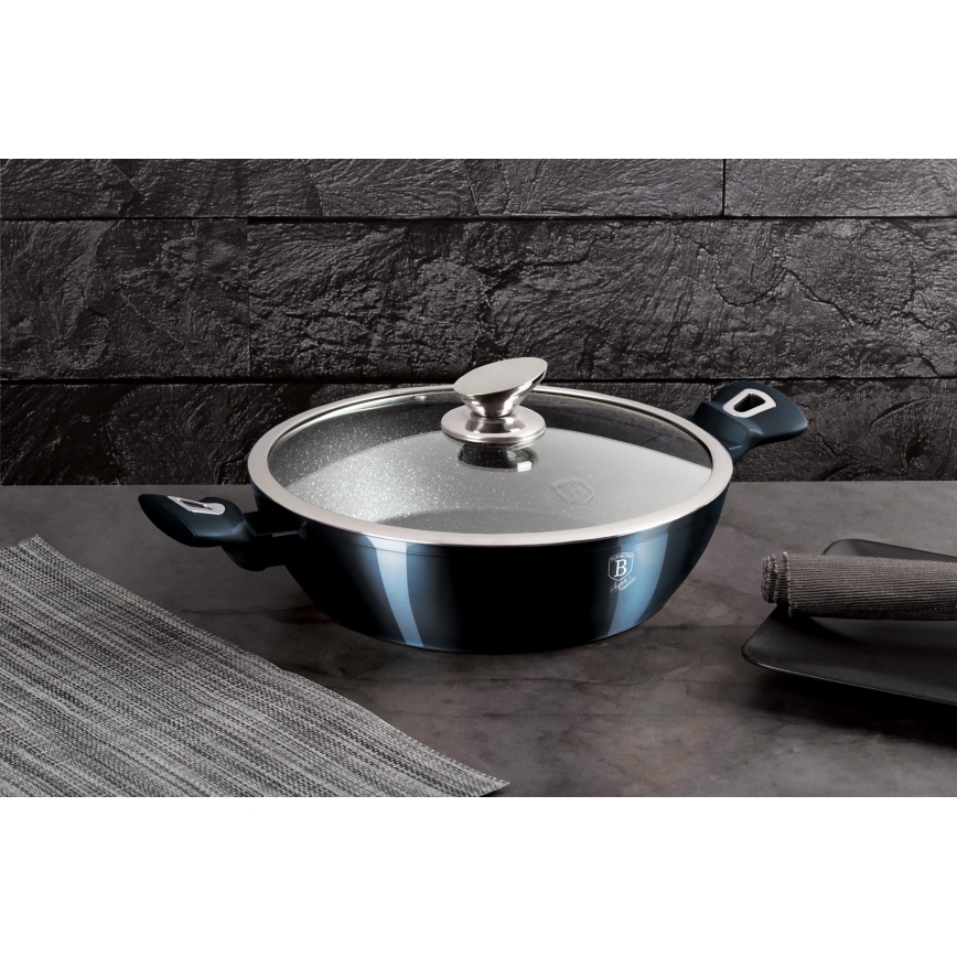 BerlingerHaus - Flacher Topf mit Marmoroberfläche + Deckel 28 cm blau