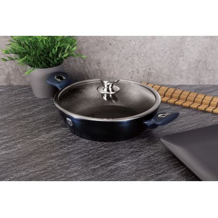 BerlingerHaus - Flacher Topf mit Marmoroberfläche + Deckel 28 cm blau