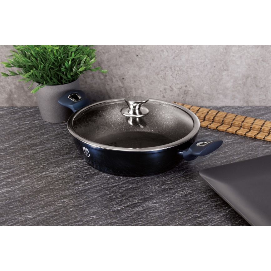 BerlingerHaus - Flacher Topf mit Marmoroberfläche + Deckel 28 cm blau