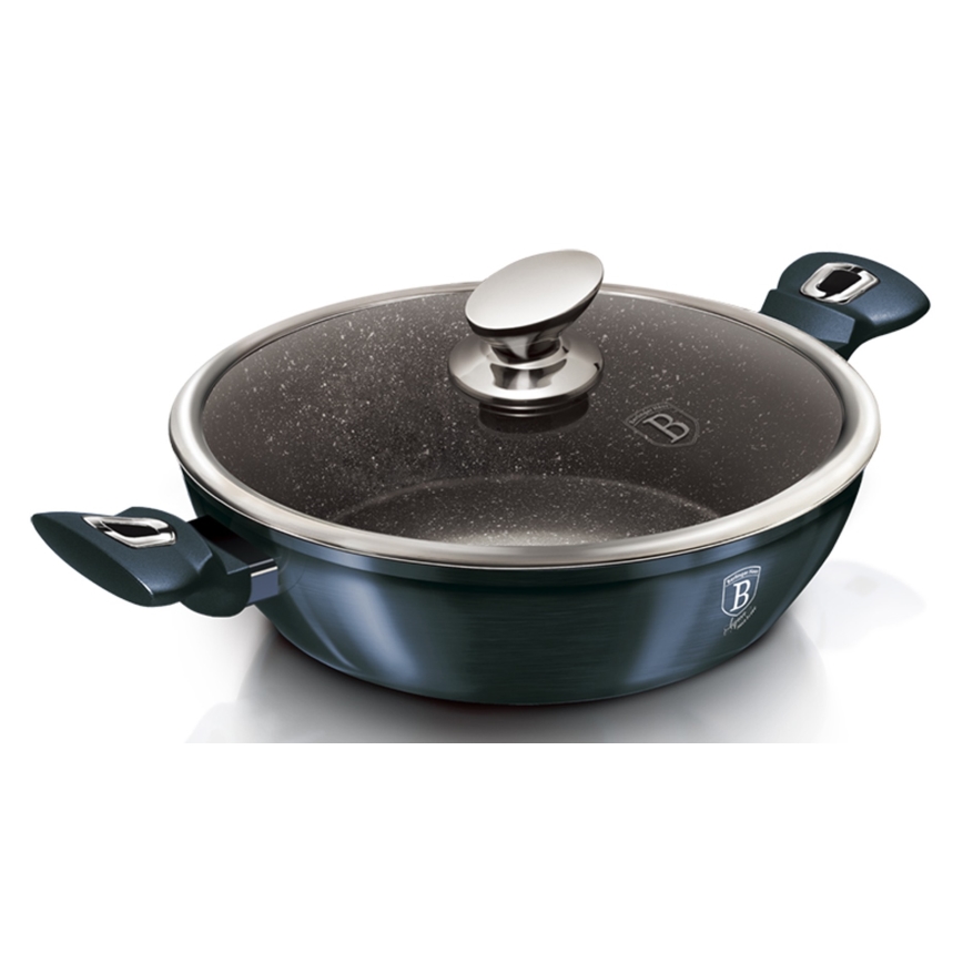 BerlingerHaus - Flacher Topf mit Marmoroberfläche + Deckel 28 cm blau