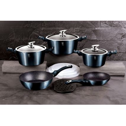 BerlingerHaus - Geschirrset mit Marmoroberfläche 13 Stück blau