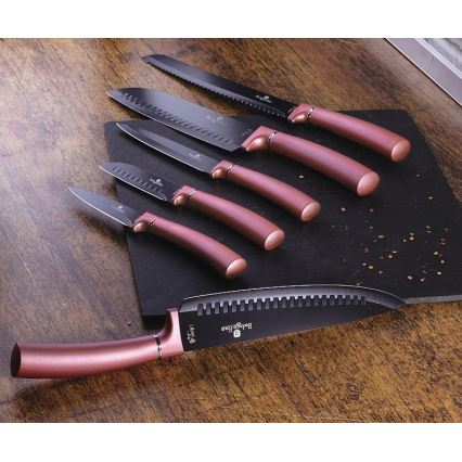 BerlingerHaus - Messerset aus Edelstahl mit Magnetständer 6-teilig Edelstahl/Roségold