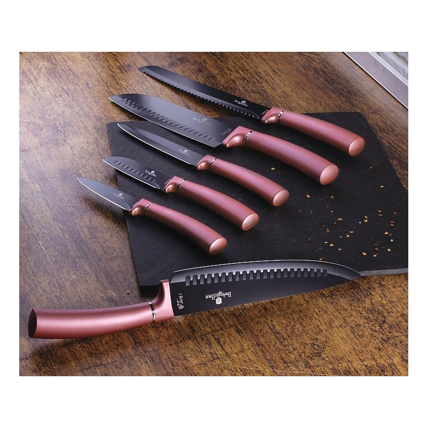 BerlingerHaus - Messerset aus Edelstahl mit Magnetständer 6-teilig Edelstahl/Roségold
