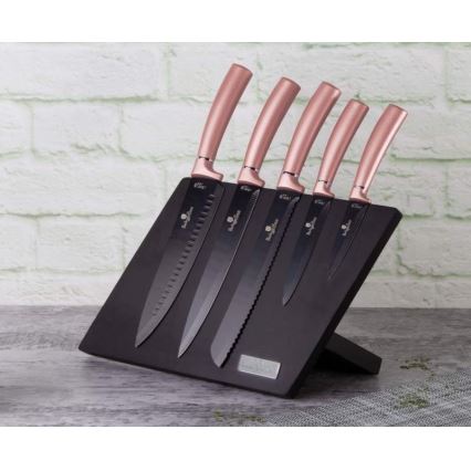 BerlingerHaus - Messerset aus Edelstahl mit Magnetständer 6-teilig Edelstahl/Roségold