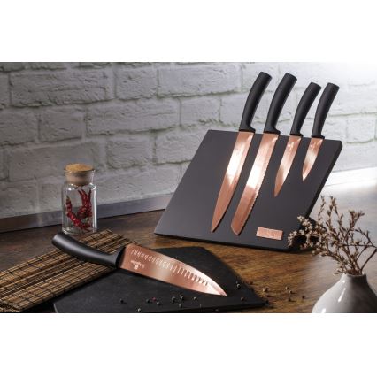 BerlingerHaus - Messerset aus Edelstahl mit Magnetständer 6-teilig schwarz/roségold