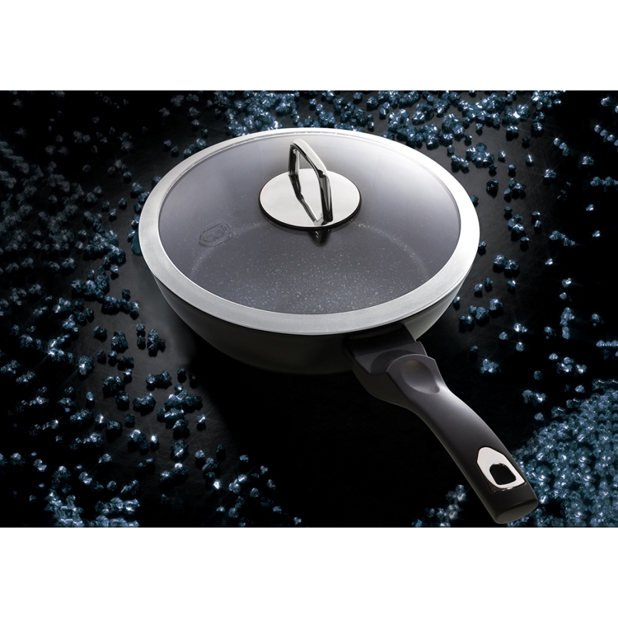 BerlingerHaus - Pfanne mit Marmoroberfläche + Deckel 24 cm schwarz/Edelstahl