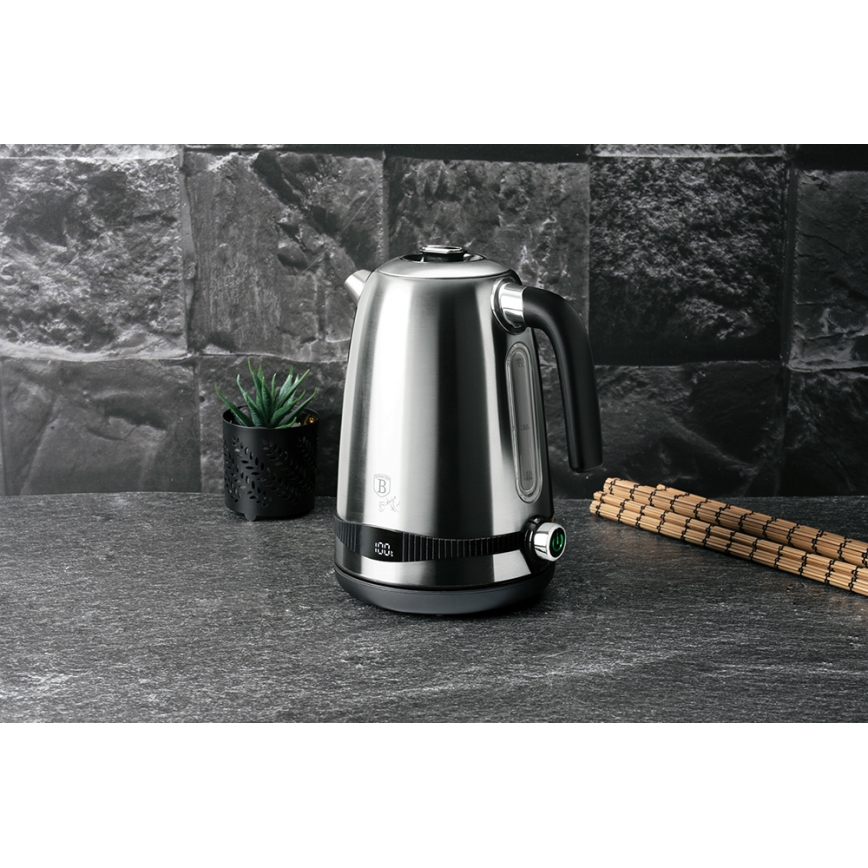 BerlingerHaus - Wasserkocher mit Thermoregulierung 1,7 l 2200W/230V Edelstahl/Schwarz
