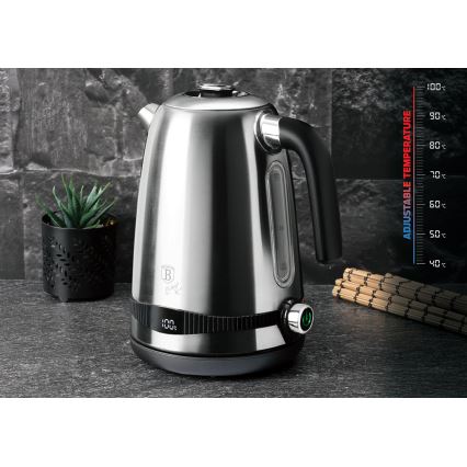 BerlingerHaus - Wasserkocher mit Thermoregulierung 1,7 l 2200W/230V Edelstahl/Schwarz