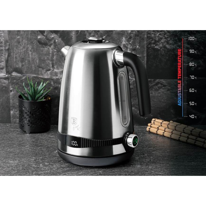 BerlingerHaus - Wasserkocher mit Thermoregulierung 1,7 l 2200W/230V Edelstahl/Schwarz