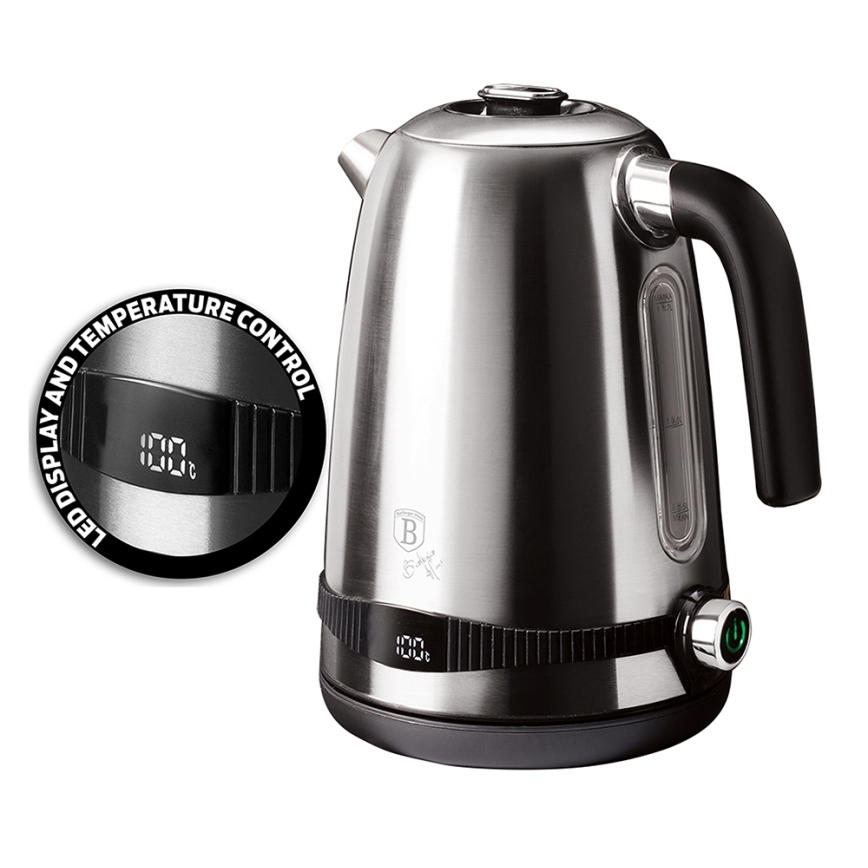 BerlingerHaus - Wasserkocher mit Thermoregulierung 1,7 l 2200W/230V Edelstahl/Schwarz