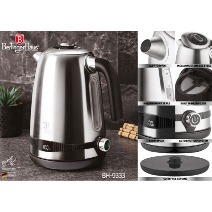 BerlingerHaus - Wasserkocher mit Thermoregulierung 1,7 l 2200W/230V Edelstahl/Schwarz