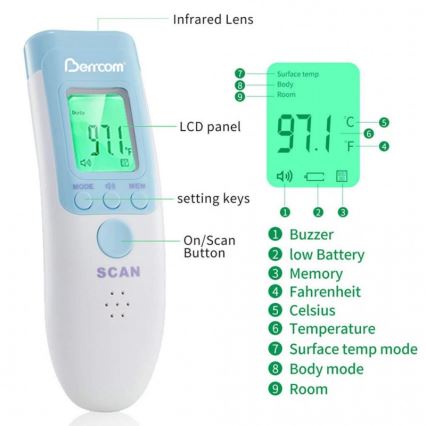 Berührungsloses Infrarot-Thermometer Berrcom JXB-183 2×AA