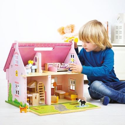 Bigjigs Toys - Tragbares Holz-Puppenhaus