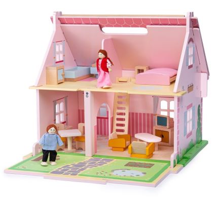 Bigjigs Toys - Tragbares Holz-Puppenhaus