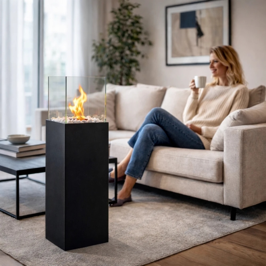 Bio-Kamin ALICANTE 26,5x80,5 cm 2kW schwarz + Schutzabdeckung