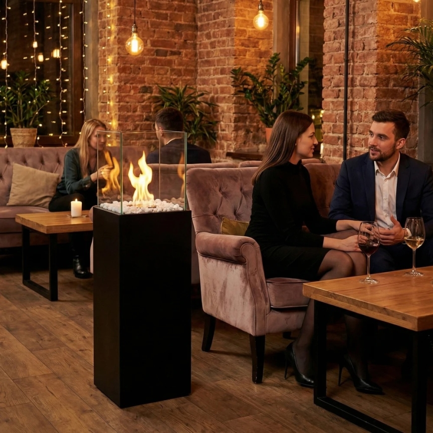 Bio-Kamin ALICANTE 26,5x80,5 cm 2kW schwarz + Schutzabdeckung