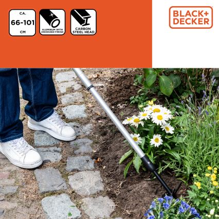 BLACK+DECKER - Gartenhacke mit dreizinkigem Bodenlockerer 66-101 cm