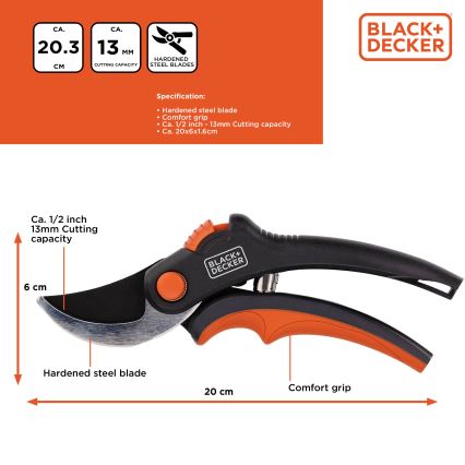 BLACK+DECKER - Gartenschere 200 mm