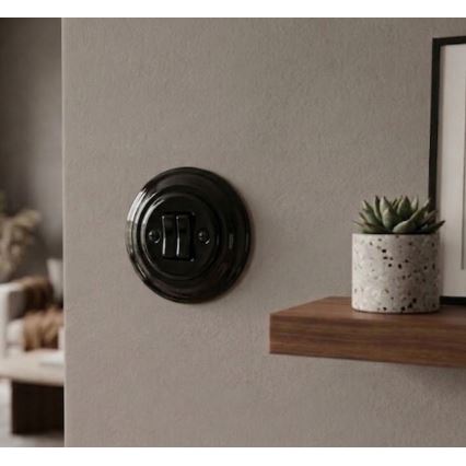 Bohemia-Design - Porzellan-Retro-Doppelschalter mit Rahmen Nr. 5, schwarz