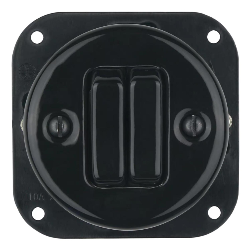 Bohemia-Design - Porzellan-Retro-Doppelschalter, rahmenlos, Nr. 6+6, schwarz