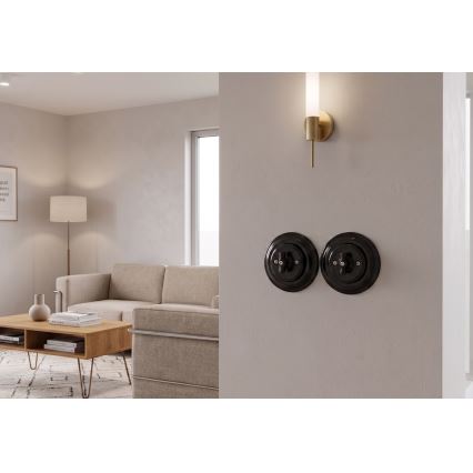 Bohemia-Design - Porzellan-Retro-Drehschalter mit Rahmen Nr. 1, schwarz