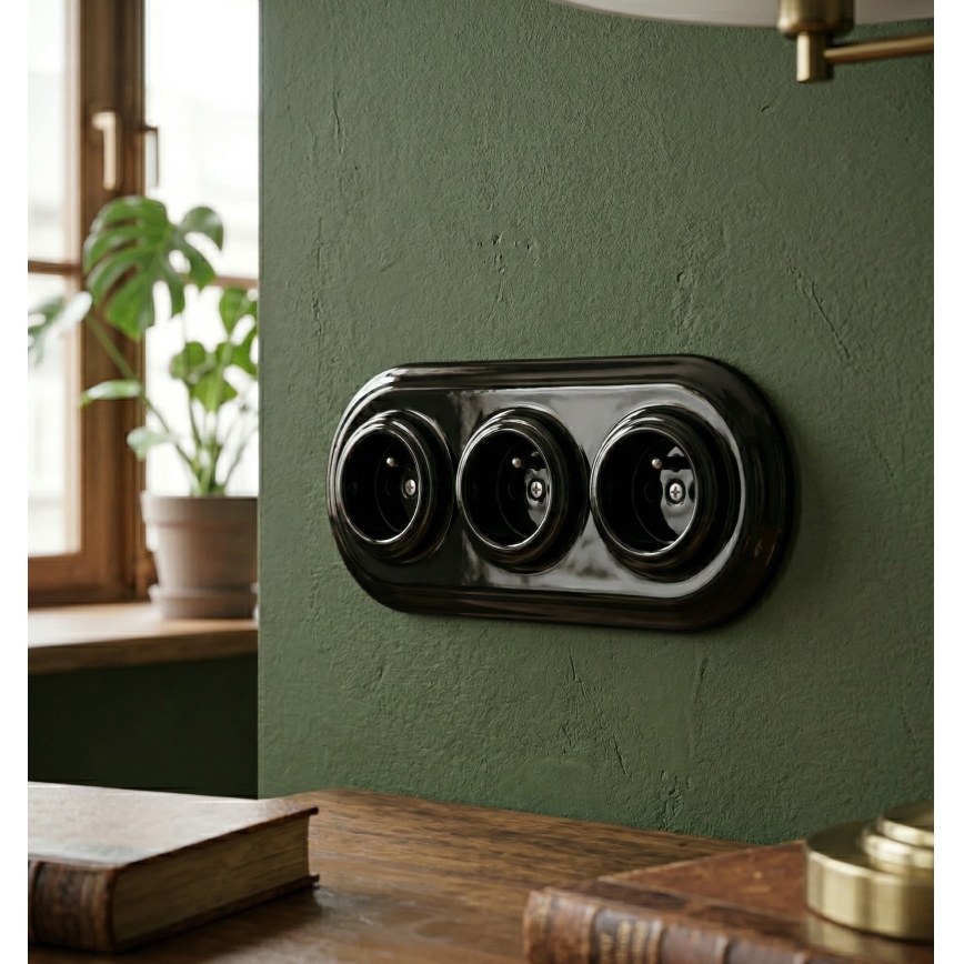 Bohemia-Design - Porzellan-Retro-Dreifach-Bilderrahmen, schwarz