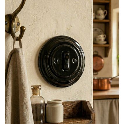 Bohemia-Design - Porzellan-Retro-Einfachschalter mit Rahmen Nr. 1, schwarz