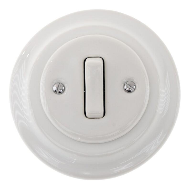 Bohemia-Design - Porzellan-Retro-Einfachschalter mit Rahmen Nr. 1, weiß