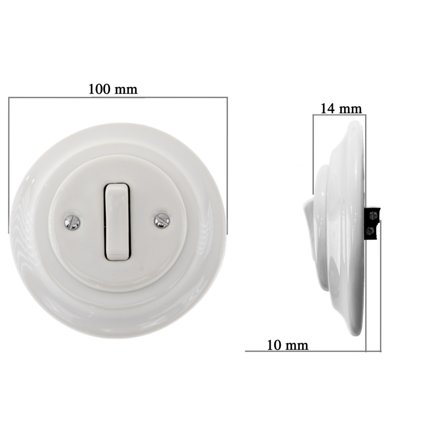 Bohemia-Design - Porzellan-Retro-Einfachschalter mit Rahmen Nr. 6, weiß
