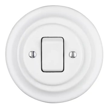Bohemia-Design - Porzellan-Retro-Einfachschalter mit Rahmen Nr. 7, weiß