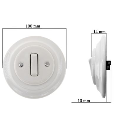 Bohemia-Design - Porzellan-Retro einpoliger Schalter mit Rahmen Nr. 7, weiß