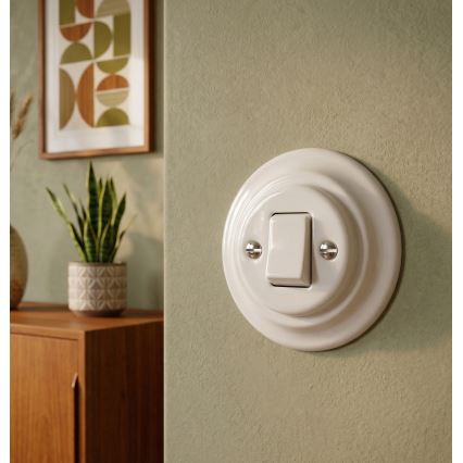 Bohemia-Design - Porzellan-Retro einpoliger Schalter mit Rahmen Nr. 7, weiß