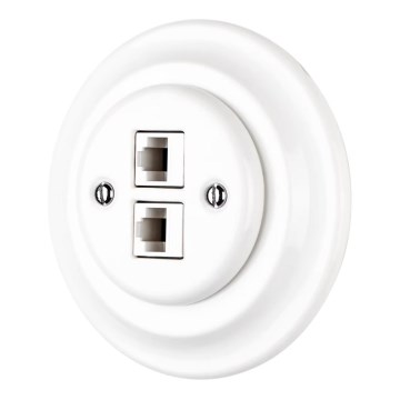 Bohemia-Design - Porzellan-Retro-Ethernet-Netzwerkdose mit Rahmen, 2x CAT.5E, weiß