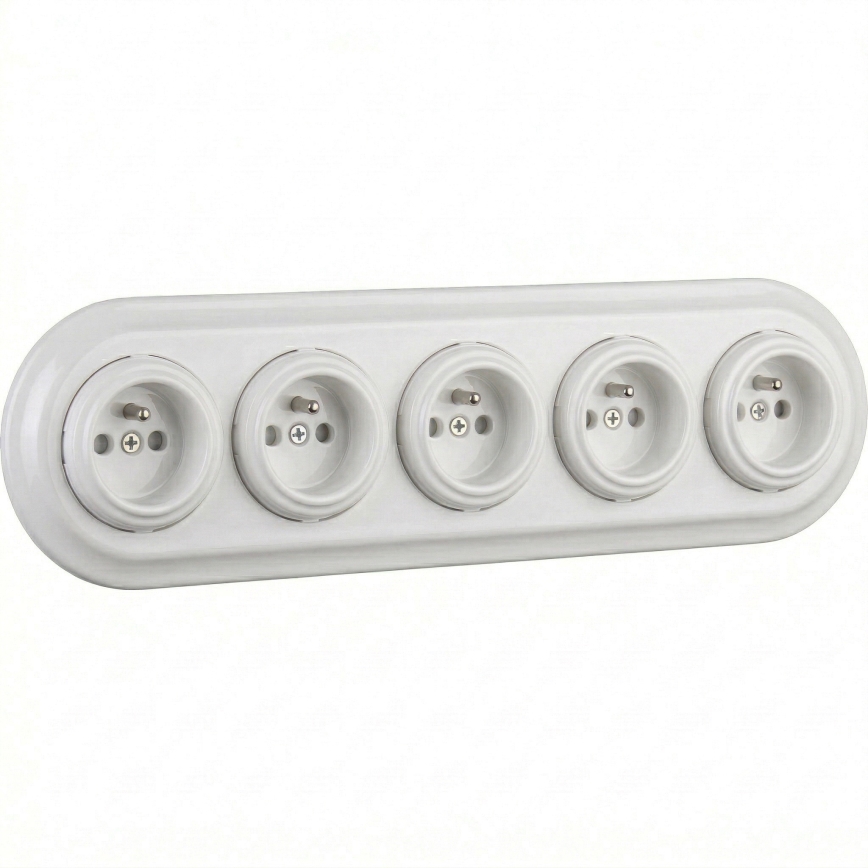 Bohemia-Design - Porzellan-Retro-Schalterrahmen, 5-fach, weiß